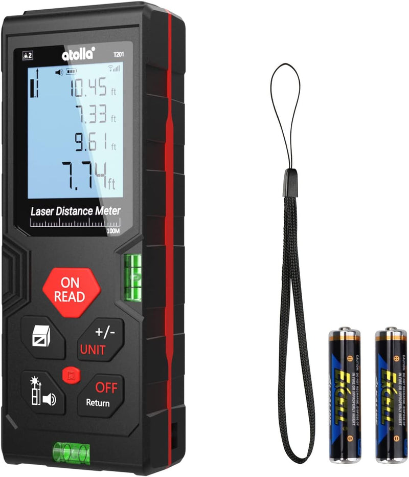 atolla 100m Laser Distance Range Finder with Bubble Level and Large LCD Backlit (T201-100)