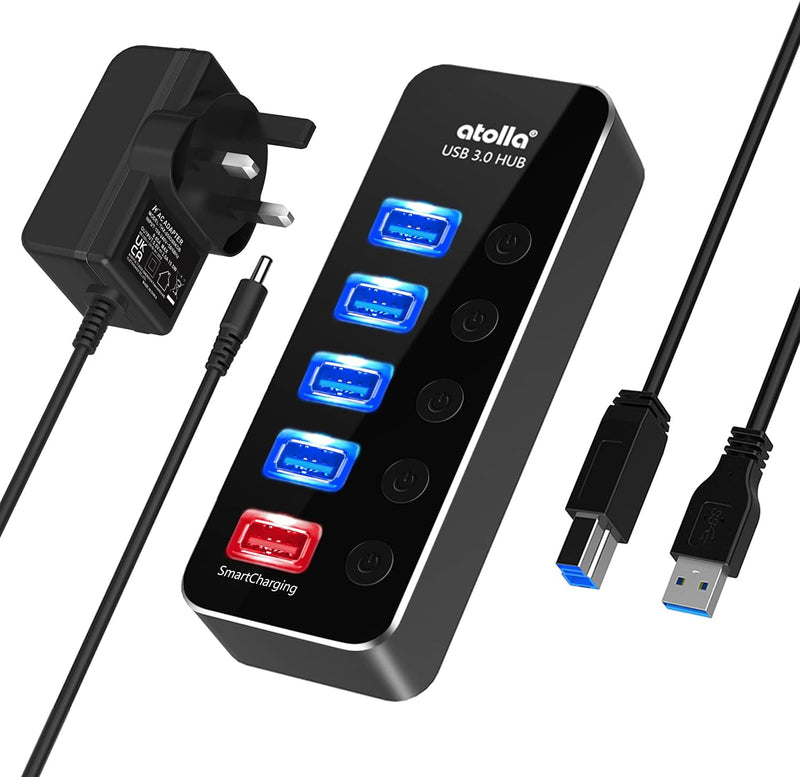 atolla 5-Port USB 3.0 Hub with England Standard Adapter(D2, UK Plug)