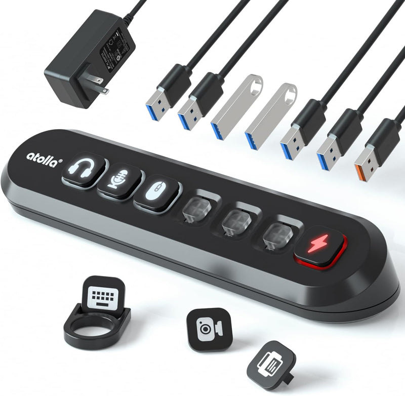 atolla 7-Port Powered USB 3.0 Hub with Swappable Illuminated Icon Switch and Japanese Standard 12V/3A Power Adapter (KR307, Japanese Plug)