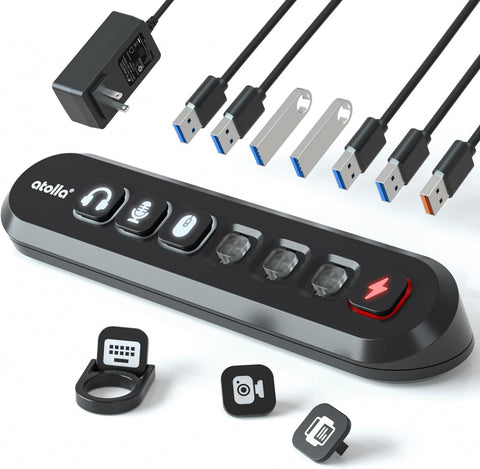 atolla 7-Port Powered USB 3.0 Hub with Swappable Illuminated Icon Switch and Japanese Standard 12V/3A Power Adapter (KR307, Japanese Plug)