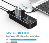 atolla 5-Port USB 3.0 Hub with England Standard Adapter(D2, UK Plug)
