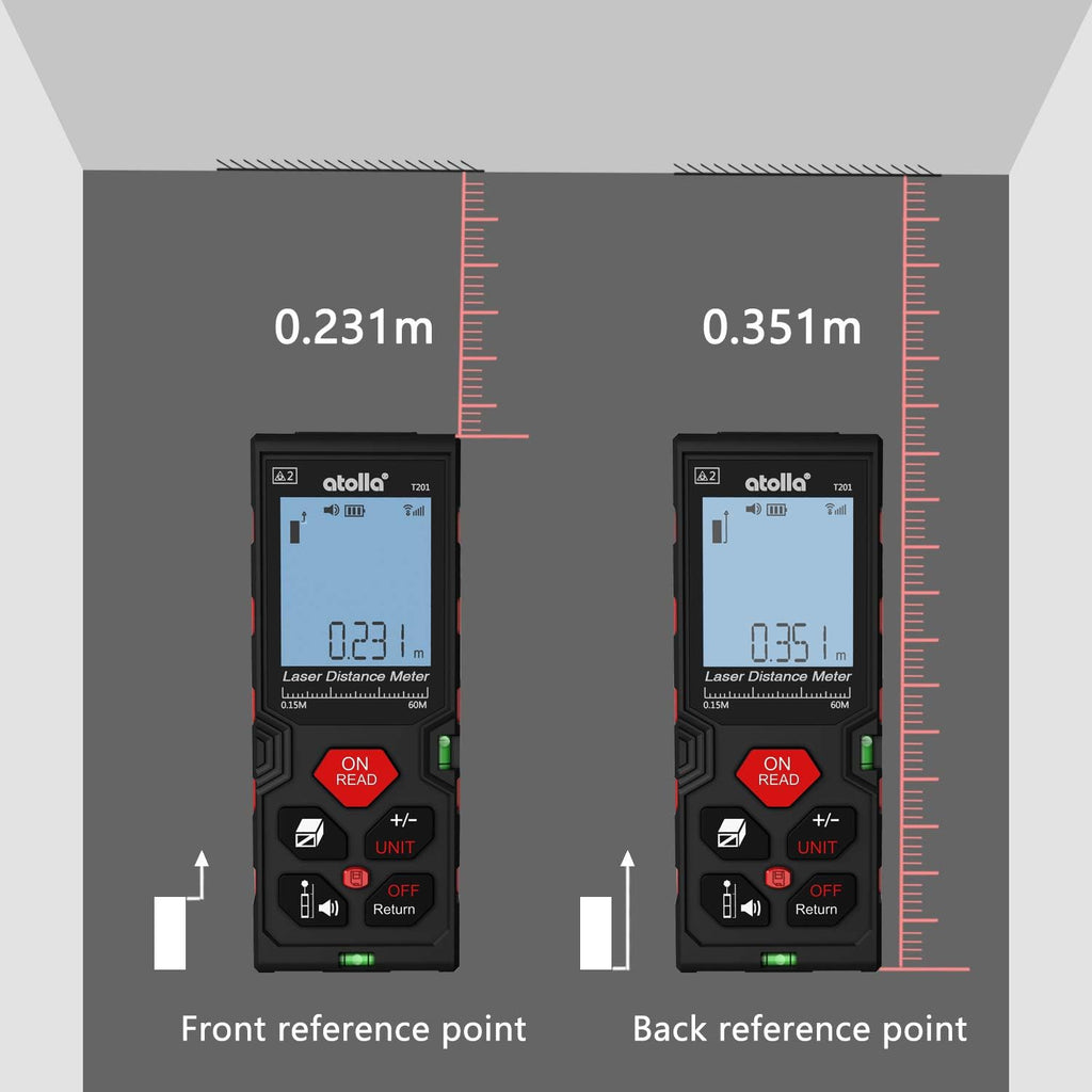 atolla 60m Laser Distance Range Finder with Bubble Level and Large LCD Backlit (T201)