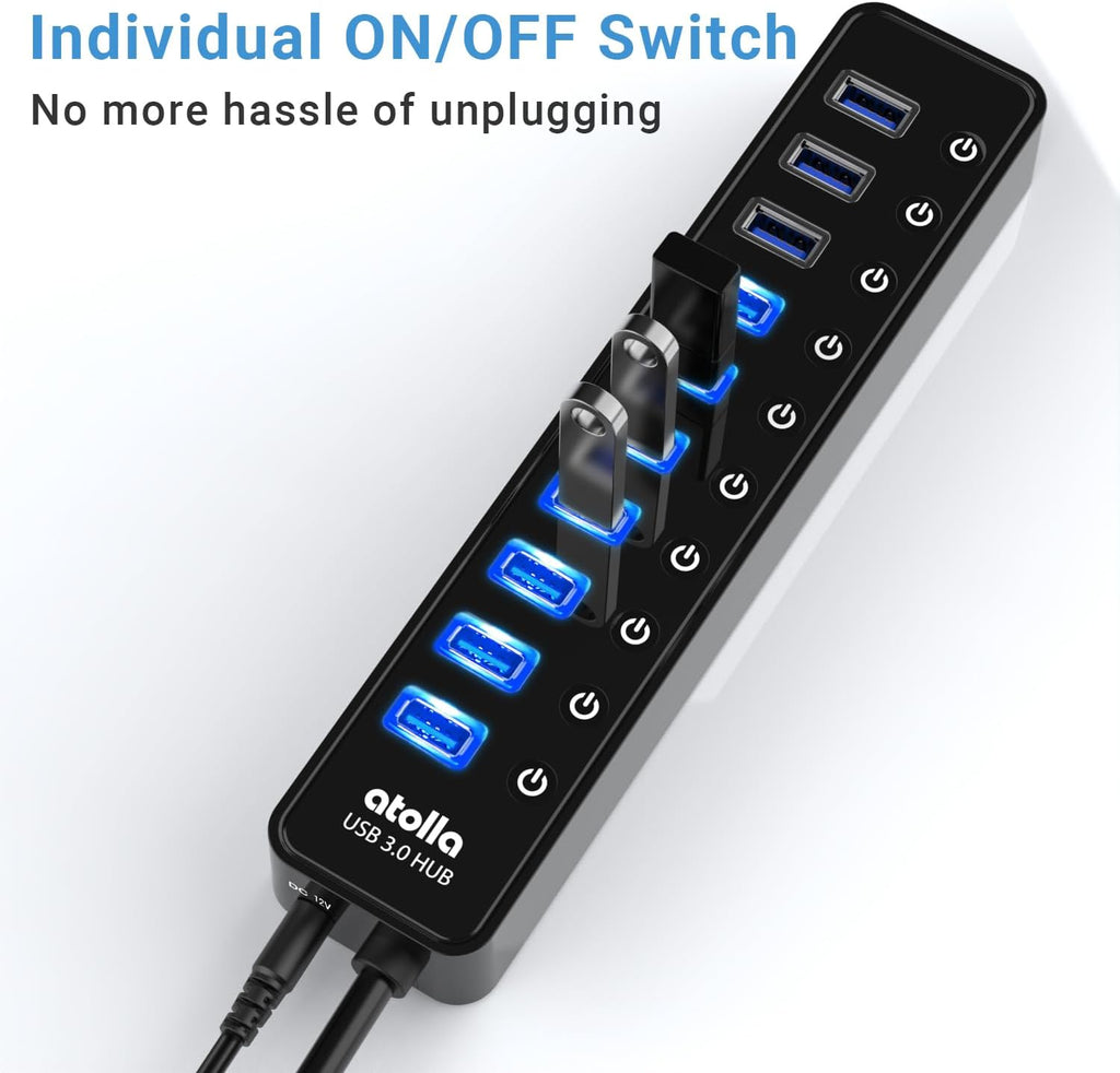 atolla 10 Port Powered USB 3.0 Hub with England Standard Adapter(CH-310U3, UK Plug)