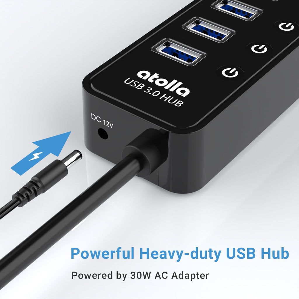 atolla 10 Port Powered USB 3.0 Hub with England Standard Adapter(CH-310U3, UK Plug)