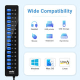 atolla 16-Port Powered USB Hub with American Standard 12V/6A Power Adapter and Individual Switches(CH-316U3, US Plug)