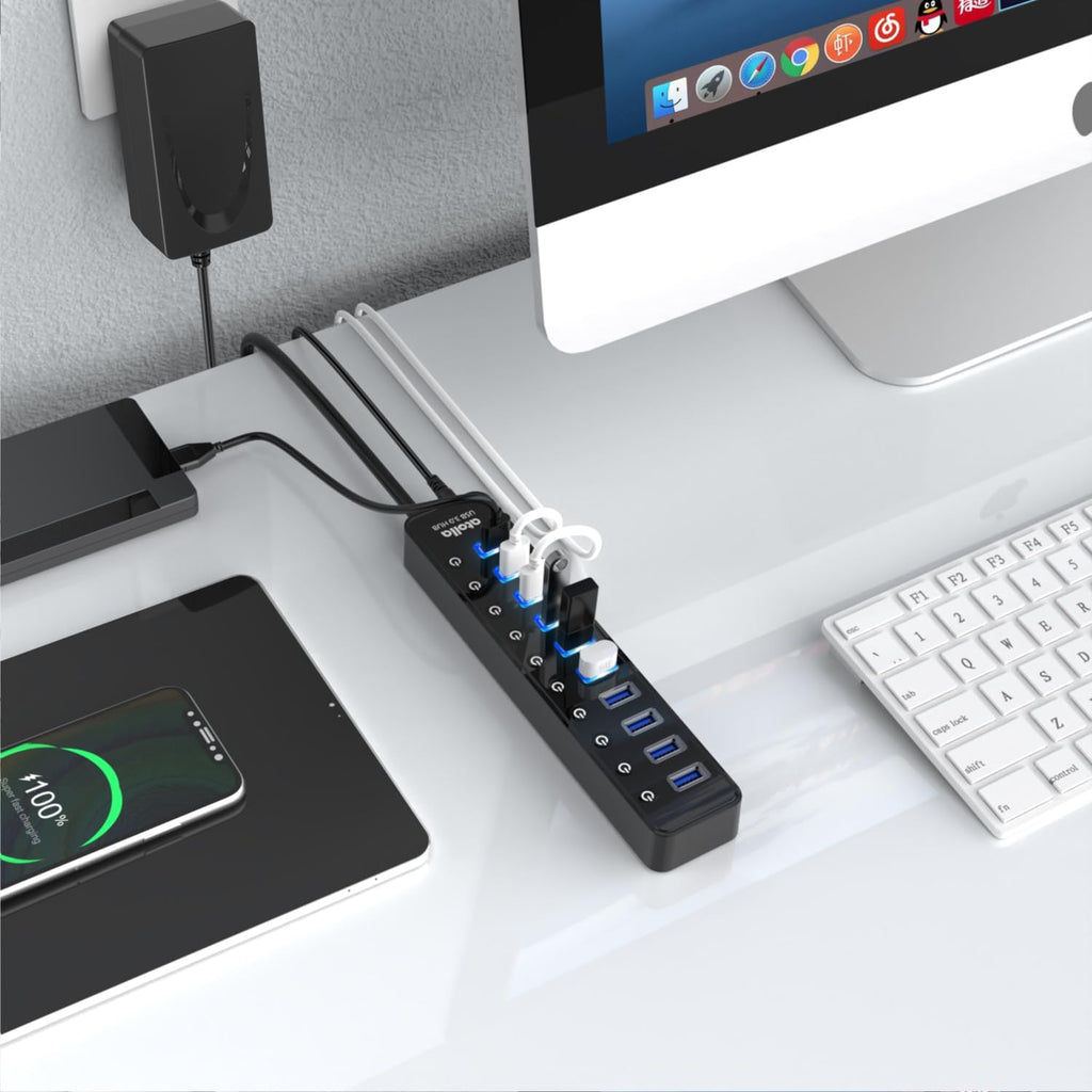 atolla 10 Port Powered USB 3.0 Hub with European Standard Adapter(CH-310U3, EU Plug)