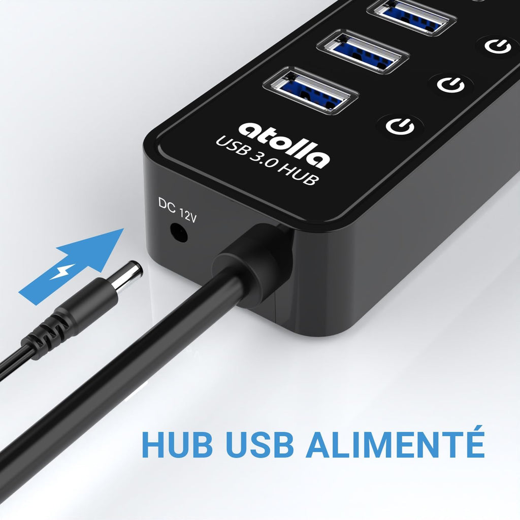 atolla 10 Port Powered USB 3.0 Hub with European Standard Adapter(CH-310U3, EU Plug)