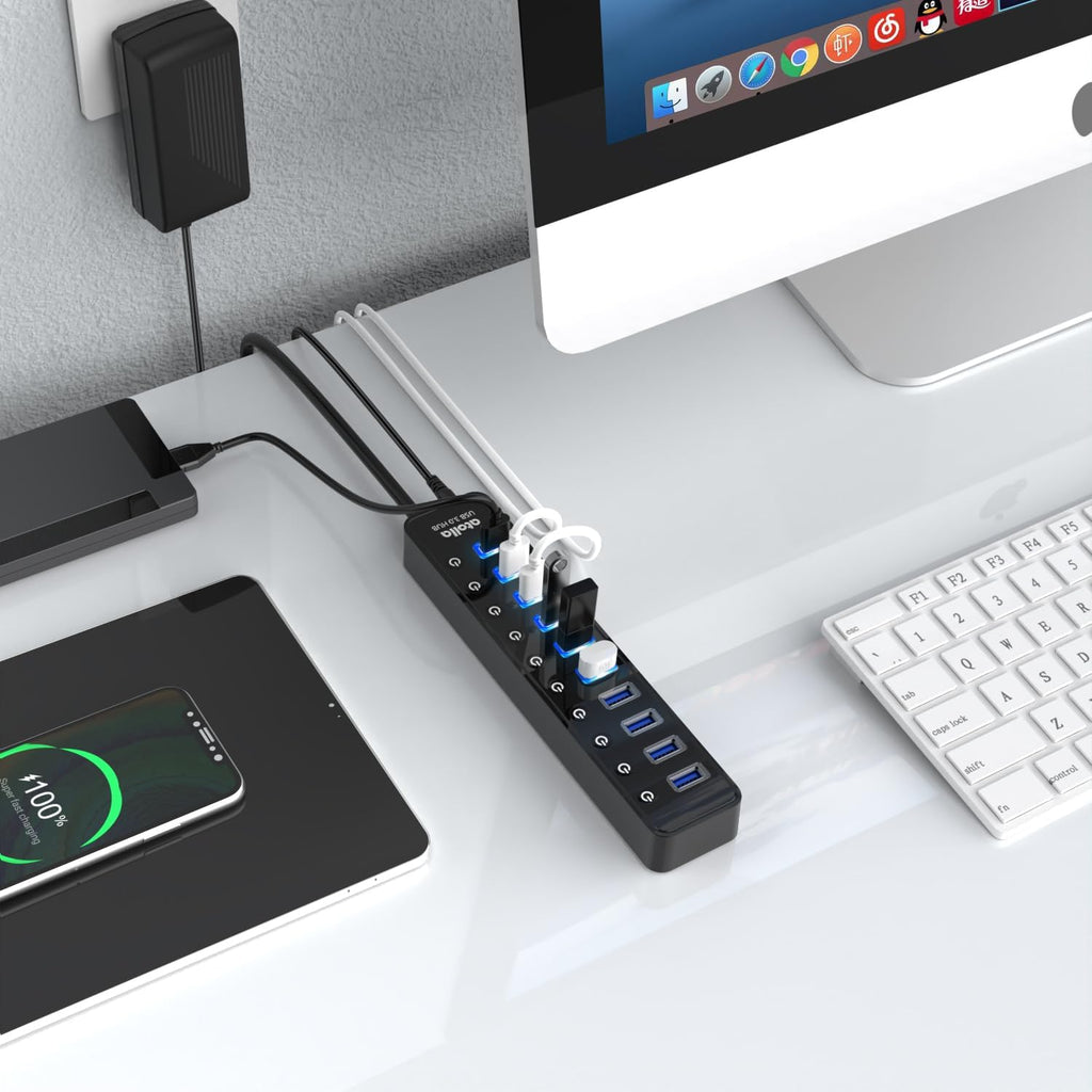 atolla 10 Port Powered USB 3.0 Hub with England Standard Adapter(CH-310U3, UK Plug)