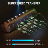 atolla 7-Port Powered USB 3.0 Hub with Swappable Illuminated Icon Switch and 12V/3A European Standard Power Adapter (KR307, European Plug)