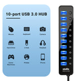atolla 10 Port Powered USB 3.0 Hub with American Standard Adapter(CH-310U3, US Plug)