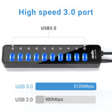 atolla 10 Port Powered USB 3.0 Hub with American Standard Adapter(CH-310U3, US Plug)