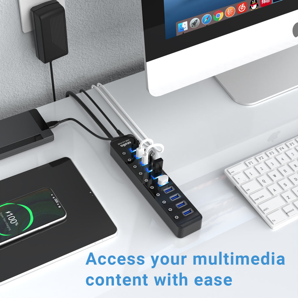 atolla 10 Port Powered USB 3.0 Hub with American Standard Adapter(CH-310U3, US Plug)