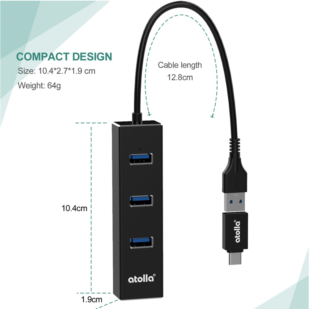 atolla USB 3.0 Ethernet Hub with USB C Adapter (ZH-301C)