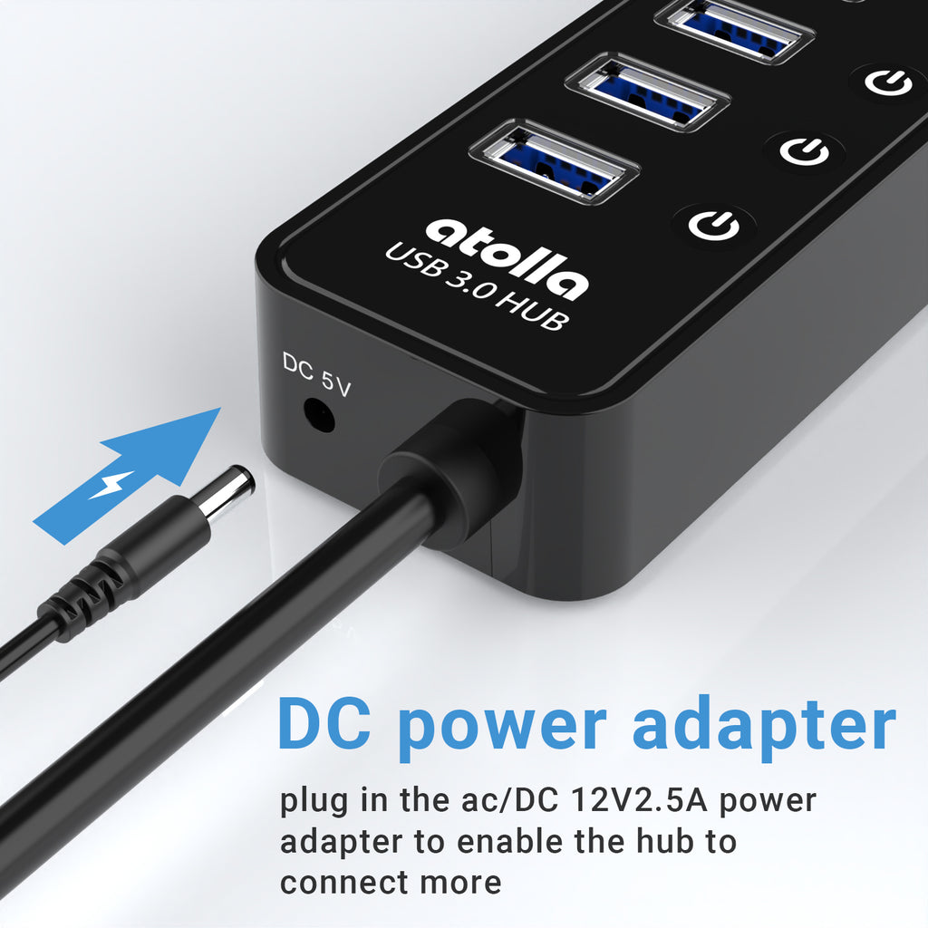 atolla 10 Port Powered USB 3.0 Hub with American Standard Adapter(CH-310U3, US Plug)