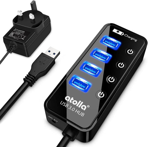 atolla 5-Port Powered USB Hub with England Standard Adapter (CH-204U3, UK Plug)