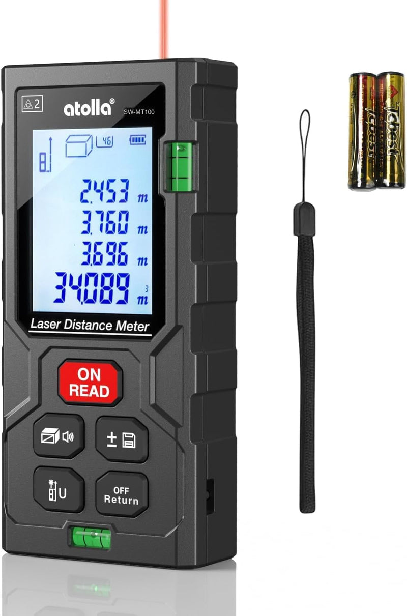 atolla 100m Laser Distance Range Finder with Bubble Level and Large LCD Backlit （SW-MT100）