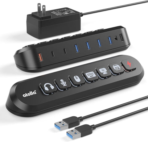 atolla 7-Port Powered USB Hub with US Standard Power Adapter（KR407, US Plug)