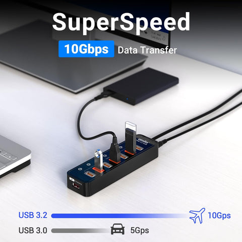 atolla 8-Port USB 3.2/USB C Hub with US standard Powered adapter（CH-207U3.2A, US Plug）