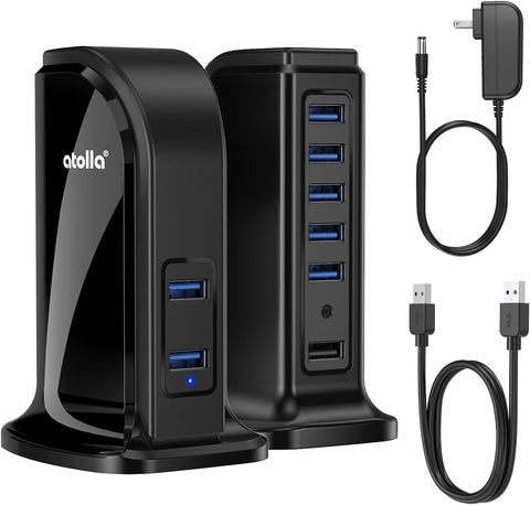 atolla Vertical 7-Port Powered USB 3.0 Hub with US Standard Power Adapter（A607, US Plug）