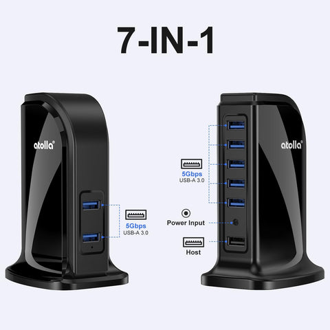 atolla Vertical 7-Port Powered USB 3.0 Hub with US Standard Power Adapter（A607, US Plug）