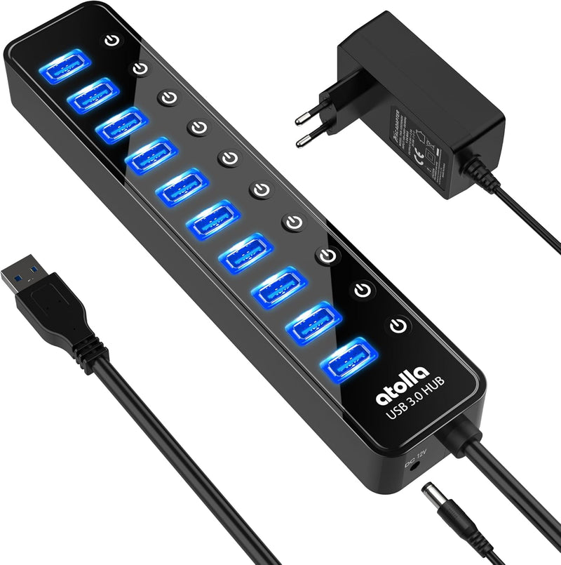 atolla 10 Port Powered USB 3.0 Hub with European Standard Adapter（CH-310U3, EU Plug）