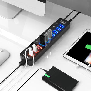 atolla 11-Port Powered USB 3.0 Hub with England Standard Adapter (CH-210U3, UK Plug)