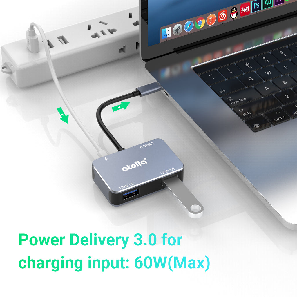Aceele USB C Hub 4 Ports, Aluminum USB C to USB Hub with 2ft Extended  Cable, Powered USB C Splitter for Laptop, MacBook Pro, Chromebook, Surface  Pro