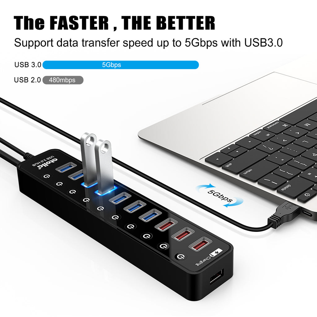 Powered USB Hub 3.0, Atolla 7-Port USB Data Hub Splitter with One Smart  Charging Port and Individual On/Off Switches and 5V/4A Power Adapter USB