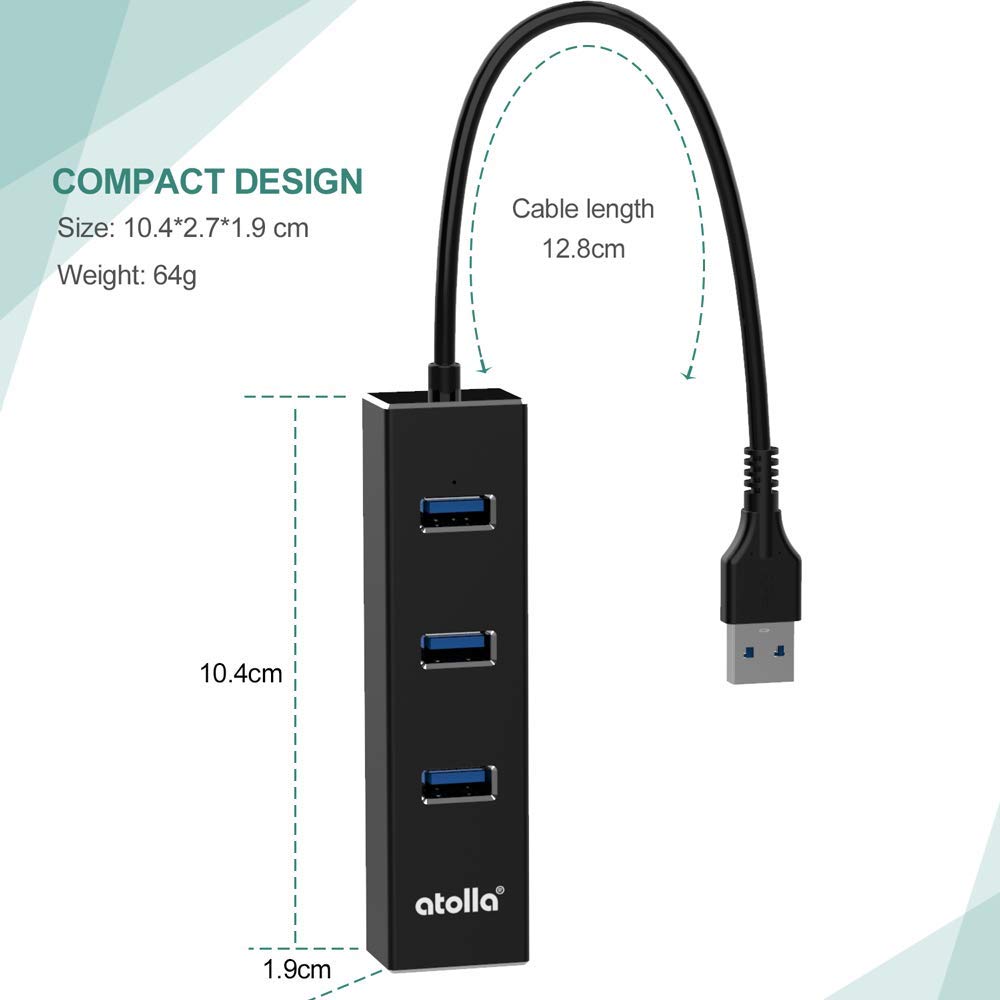3-Port USB Hub with Ethernet - 3x USB-A Ports - Gigabit Ethernet (RJ-45) -  USB 3.0 5Gbps - Bus-Powered - 1ft/30cm Long Cable - Portable Laptop USB Hub