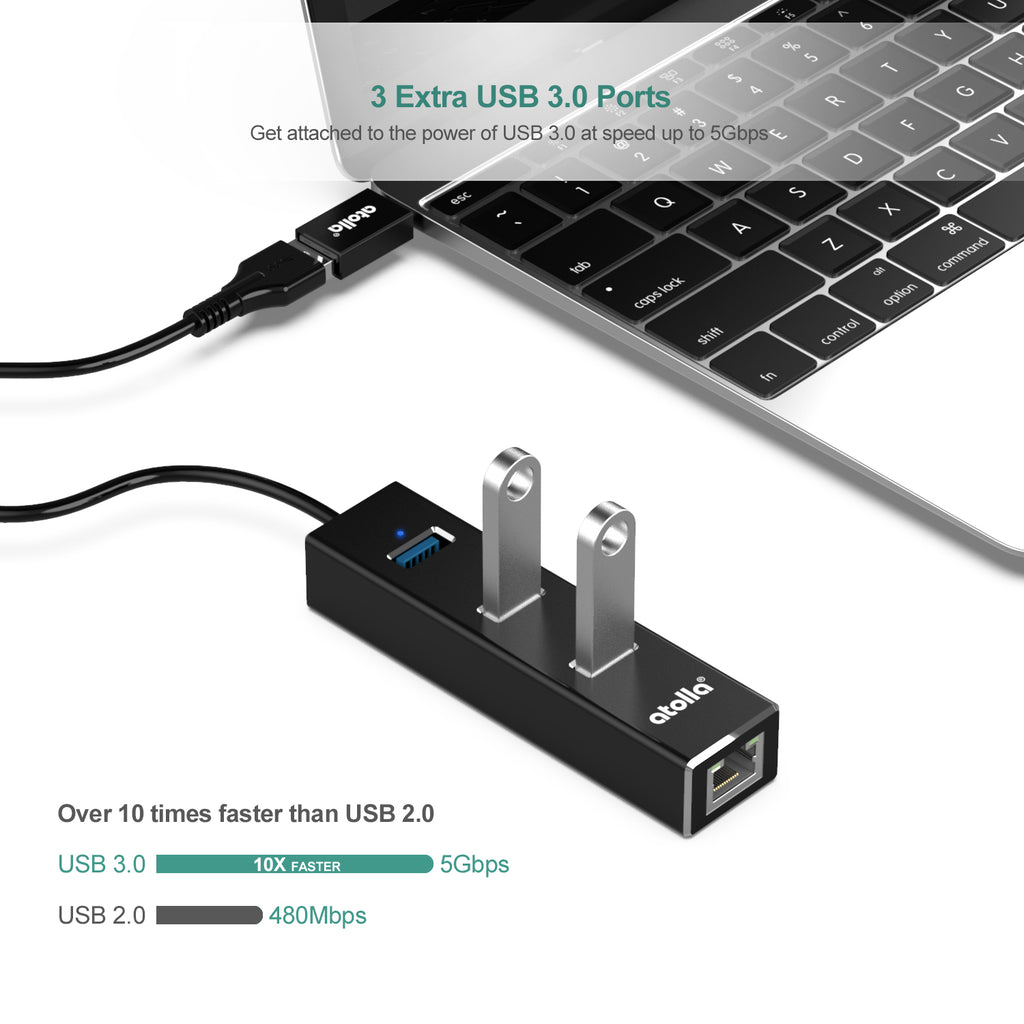 Anluomafuy Adaptateur USB Ethernet Gigabit - 3 Ports USB 3.0 + 1 Port USB-C + RJ45 1000 Mbit/s, Compatible Windows Mac Linux - 4