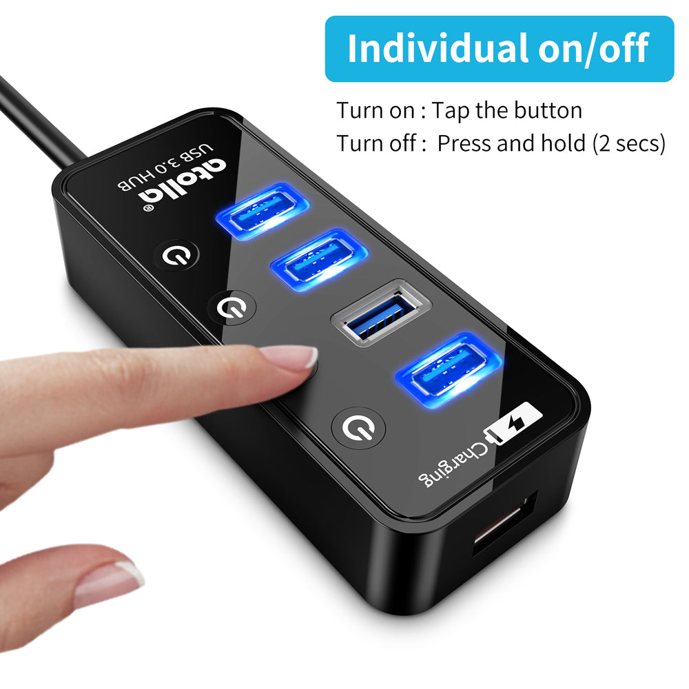 atolla 4 Ports USB 3.0 Hub with Cable Length 2 Feet, No AC Adapter